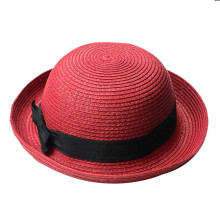 Sonnenhut für Damen, Strohhut, modischer Sommerhut im Bowler-Stil für den Strand (Rot)