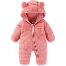 Aonphíosa do Chailíní agus Buachaillí, Fómhar, Geimhreadh, Dath Soladach, Te, Tiubhaithe, Cochall, Zip Up, Jumpsuit Flanail, Chompord Naíonán,