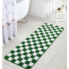 Grüner karierter Badläufer, 45 x 119 cm, rutschfest, waschbar, saugfähig, aus Mikrofaser – geeignet für Badewanne und Dusche
