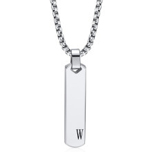Personalisierte Herren-Halskette mit Initialenanhänger, geometrisches Design, vertikaler Anhänger mit dem Großbuchstaben AZ, Edelstahl-Boxkette,