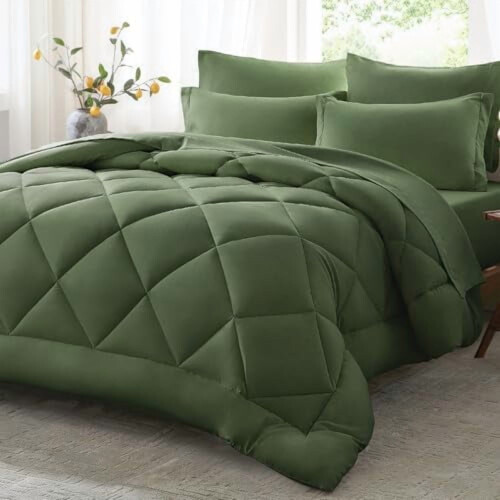 Olive Green7 darabos Queen méretű paplan szett