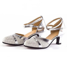 UTTOASFAY Women'S Ballroom Tango Latin Dancing Shoes Sequins Shoes Social Dance Shoes Silver 7.5(38)