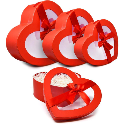 3er-Set herzförmige rote Geschenkboxen