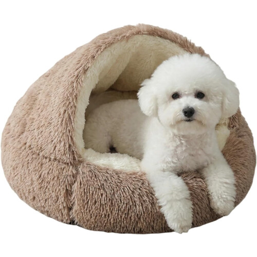 Rustgevend hondenbed met kap, bruin, 38 cm