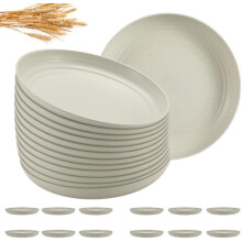 Platos de postre de paja de trigo color beige, 20 cm (12 unidades)