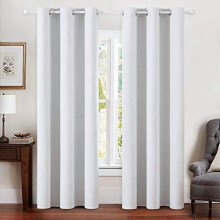 Linen Blackout Curtains 42x90 Inch (2 Panels), Solid Grayish White, Thermal Insulated, Grommet Top, for Bedroom & Living Room