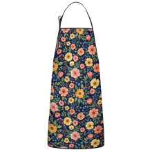 Floral Print Cotton Linen Apron with Pockets 33x27 Inch
