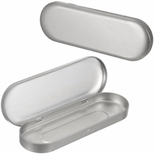 2 st rektangulära metallplåtaskar 15,5 x 6,4 x 2,3 cm