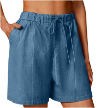Short en coton et lin pour femme, cordon de serrage, taille élastique, coupe décontractée, respirant, idéal pour l'été (tailles S à 3XL),