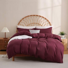 Burgundy duvet cover set full size 3-piece brushed