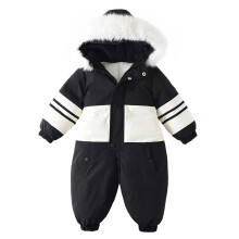 Costum de schi cu glugă pentru copii, din fleece de pluș, rezistent la vânt, impermeabil