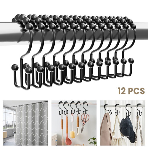 Crochets doubles noirs pour rideau de douche – Métal,