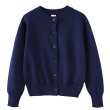Cardigã infantil de tricô azul liso, gola redonda, longo