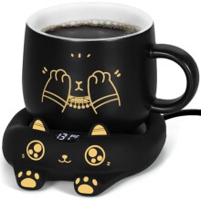 Aquecedor de canecas de café com design de gato, 3 configurações de temperatura, desligamento automático.