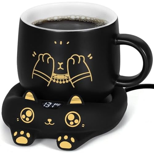 Cat Mug Set with Coffee Warmer3Temp Settings