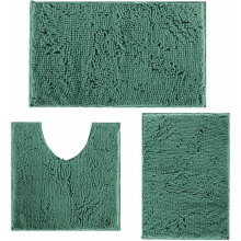 Juego de alfombras de baño de chenilla verde oscuro de 3 piezas