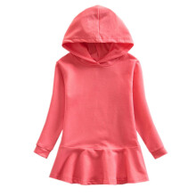 Baby Girls Hooded Pleated Cotton Dress Long Sleeve