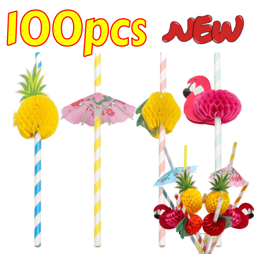 Καλαμάκια Tropical Ποτού, Συσκευασία 100 τεμαχίων από χαρτί και πλαστικό