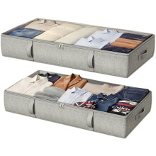 Set van 2 opbergbakken voor onder het bed, linnen, 11,4 cm hoog, 45 liter