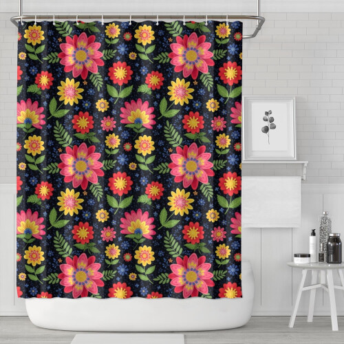 Cortina de chuveiro com estampa floral, 84x72 polegadas, com 12 ganchos.