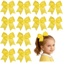 Yellow Satin Hair Bows for Girls 12pcs