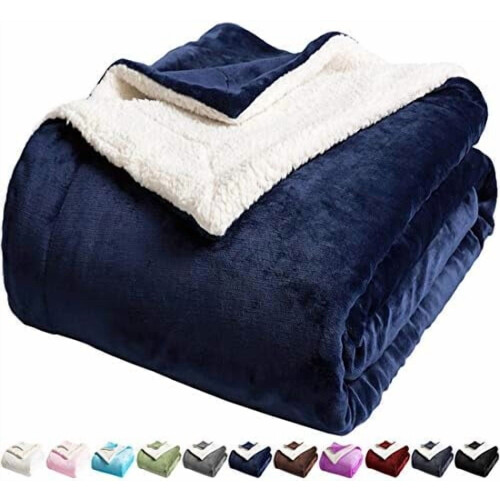 Κουβέρτα Sherpa Fleece Queen Size Navy Blue