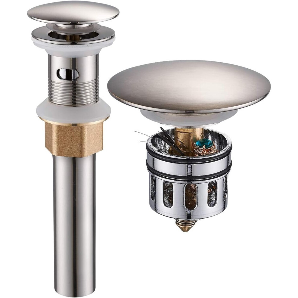 Brushed Nickel Pop Up Sink Drain No Overflow 9104899469526