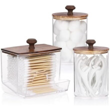 Klar plastik Qtip-holder – 355 ml, 2-pak med bambuslåg