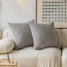 Super Soft Plush Corduroy Solid Textured Large Throw Euro Pillow Sham Cushion Cover for Couch Floor, 2 Pcs, 24 x 24(60cm), Light Grey