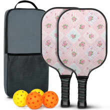 Pickleball Paddles Set with Floral Fiberglass Paddles, 2 Balls & Bag – Compatible with Indoor/Outdoor Play