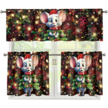 Kerstgordijnenset met elandmotief voor de keuken, inclusief volant.