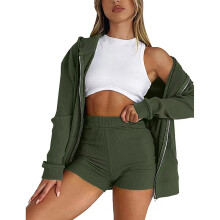 Conjunto de moletom feminino de 2 peças em veludo, cor sólida, estilo esportivo, composto por cardigã com zíper, blusa de moletom com capuz de