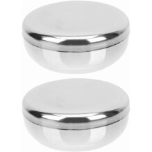 Conjunto de 2 Tigelas de Arroz em Aço Inoxidável com Tampa, Parede Dupla