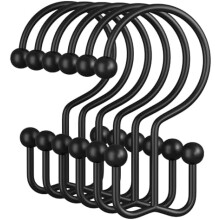 Crochets de rideau de douche noirs, lot de 12, anneaux doubles minimalistes