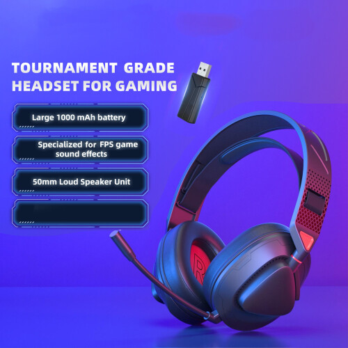 Wireless Gaming Headset 2.4G Bluetoth 4 Modes Adjustable Lightweight Black Red 2