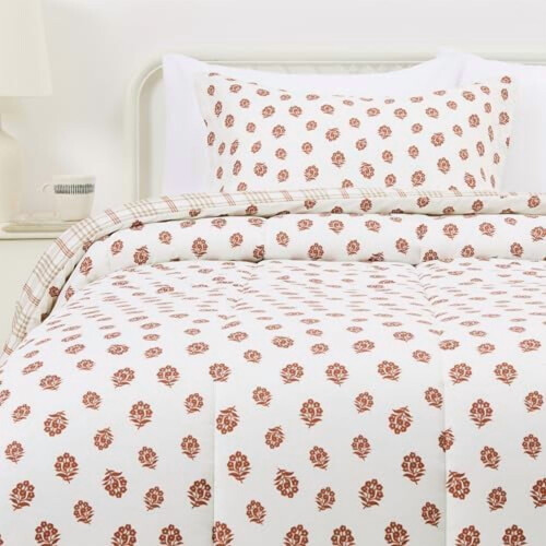 Microfiber Comforter Set Off White Floral Twin/Twin XL