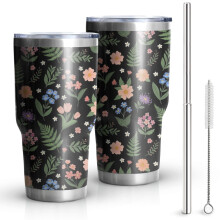 Vaso térmico Pioneer con estampado floral de 30 oz y doble pared al vacío.