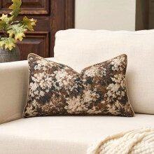 Fodera per cuscino floreale in ciniglia vintage neutra, 30x50 cm.