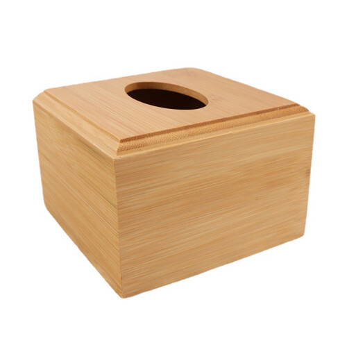 Caixa de lenços de bambu com abertura em formato de U, 12 x 12 x 8,5 cm