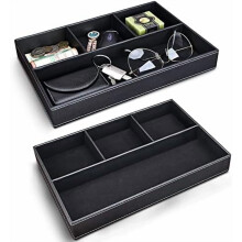 Faux Leather Valet Tray for Men with 4 Compartments