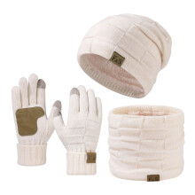 Heren wintermuts, sjaal en handschoenen set, gebreide handschoenen van varkensleer