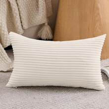 Beige lendenkussenhoes van ribfluweel met strepen, 35x60 cm