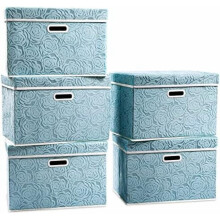 Úložné kocky z látky s viečkami modré 35,4 x 24,4 x 24,4 cm, balenie po 5 kusoch