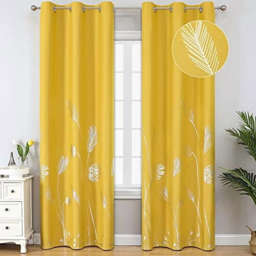 Blackout Curtains 52x84 in, Gold Wheat & Palm Leaf Pattern,