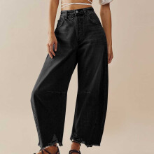 Blugi largi pentru femei, cu talie medie, crop, din denim, cu buzunare, stil boyfriend, pentru o perioadă limitată