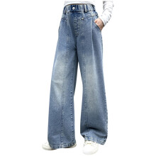 5-16 Years Teen Girls Wide Leg Jeans Cute Denim Pants High Waisted Button Loose Pants with Pocket