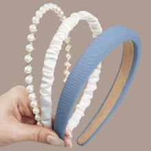 3er-Set Haarbänder für Damen und Mädchen – Weiße, perlenbesetzte, rutschfeste, breite und gepolsterte Haarbänder – Hübsche und