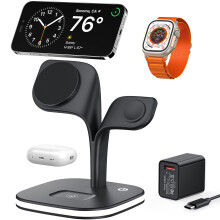 Trådlös laddningsstation för iPhone 16/15/14/13/12, Apple Watch Series 1-9/Ultra, AirPods Pro – Kompatibel med alla listade enheter (Vit)