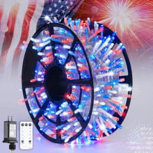 600 LED rode/witte/blauwe buitenverlichting met stekker – Patriotische decoratie voor 4 juli, Memorial Day en Independence Day (compatibel met