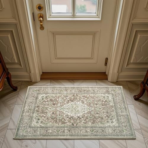 Πλενόμενο χαλί με λουλούδια 60x90cm αντιολισθητικό πράσινο φασκόμηλου